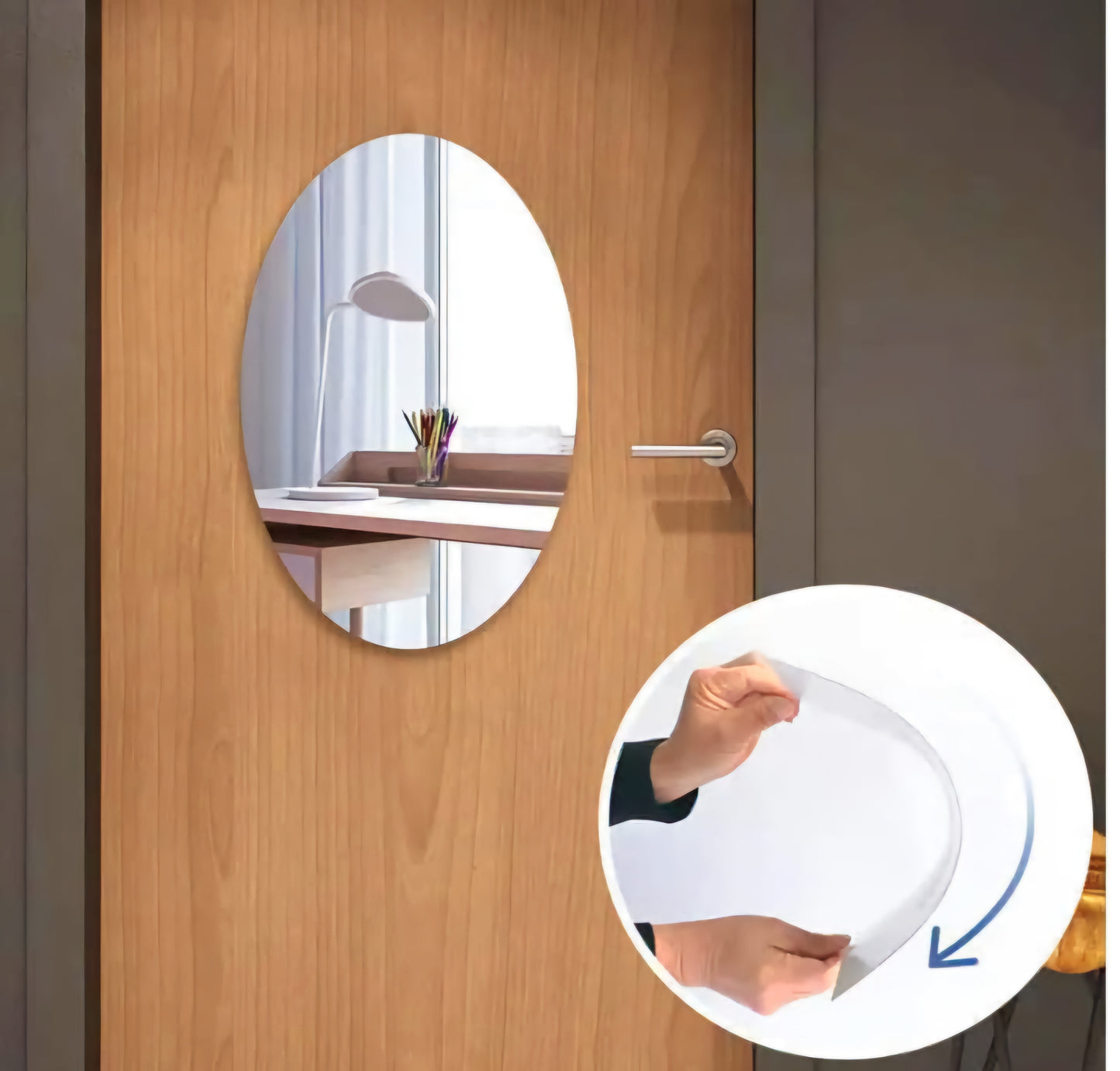 Oval Shape Adhesive Mirror Sticker (Pack of 2)